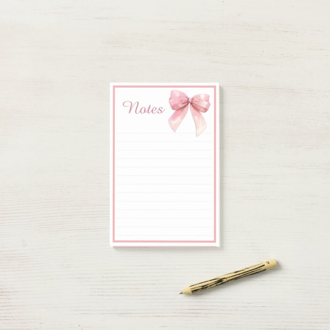 Cute Pink Ribbon Bow Coquette Lined Notes Notepad (On Desk)
