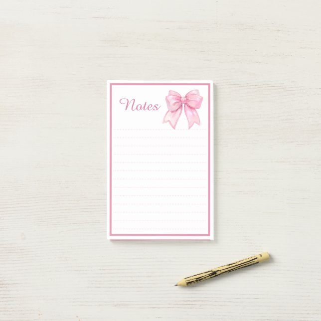 Cute Pink Ribbon Bow Coquette Notes Notepad (On Desk)