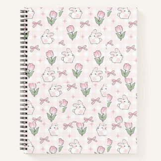 Cute pink ribbon bunny and tulip Notebook