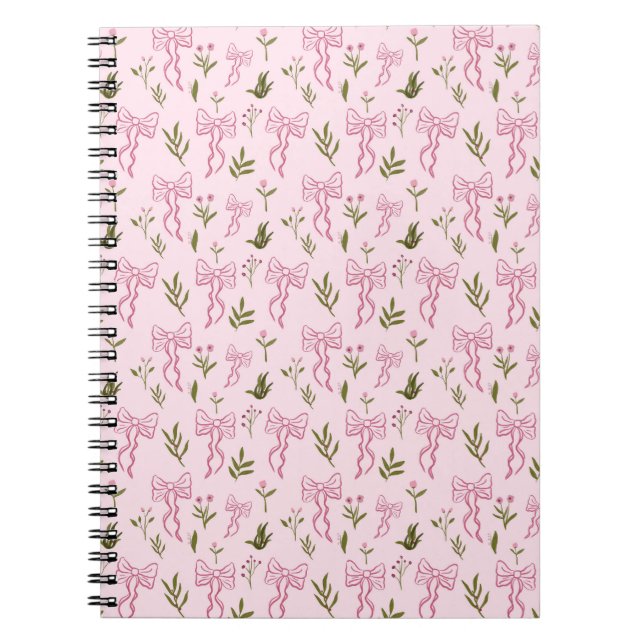 Cute Pink Ribbon Floral Seamless Pattern Notebook (Front)