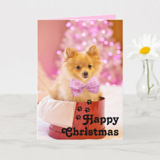 Cute Pink Ribbon Puppy&Happy Christmas Unique Card
