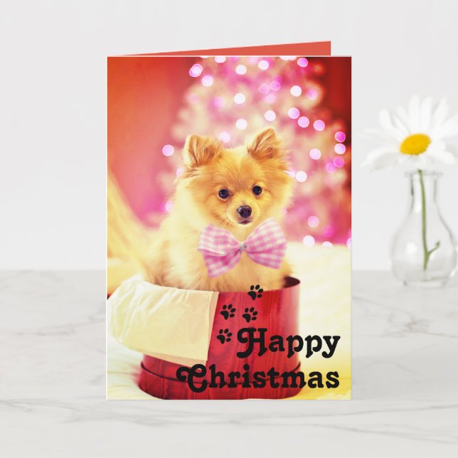Cute Pink Ribbon Puppy&Happy Christmas Unique Card (Small Plant)