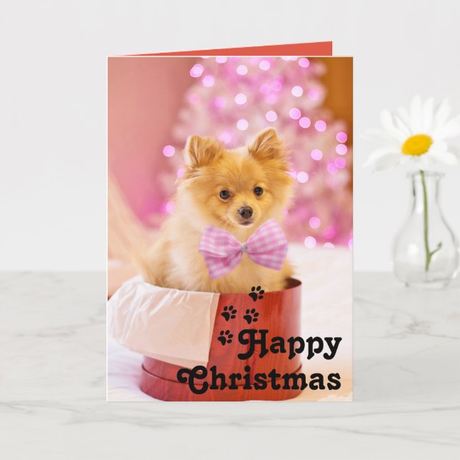 Cute Pink Ribbon Puppy&Happy Christmas Unique Card (Small Plant)