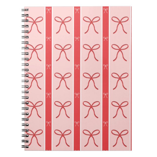 Cute Pink Ribbon Striped Pattern Notebook (Front)