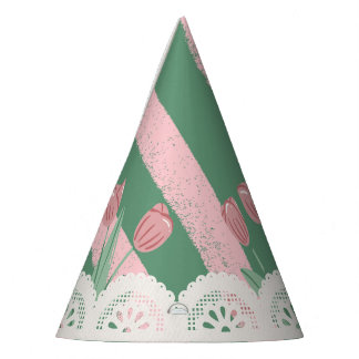 Cute Pink Ribbon & Tulip Lace Doily Coquette Party Hat