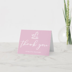 Cute Pink Rocking Horse Baby Shower Custom Thank You Card