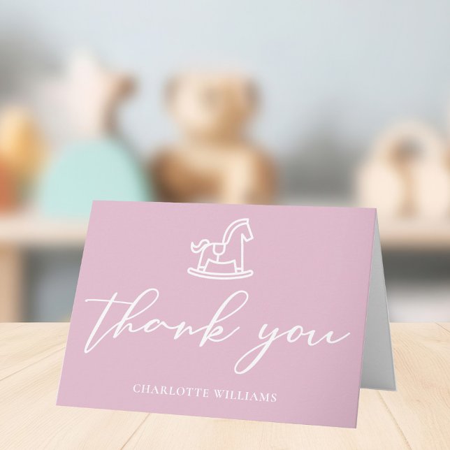 Cute Pink Rocking Horse Baby Shower Custom Thank You Card (Creator Uploaded)