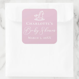 Cute Pink Rocking Horse Baby Shower Square Sticker