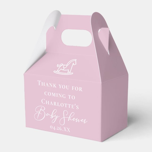 Cute Pink Rocking Horse Custom Baby Shower Favour Box (Front Side)