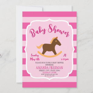 Cute Pink Rocking Horse Girl Baby Shower Invitation