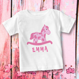 Cute Pink Rocking Horse Name Baby Girl T-Shirt