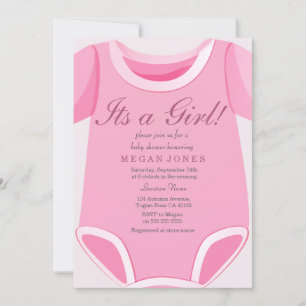 Cute Pink Romper Its a girl baby shower invite