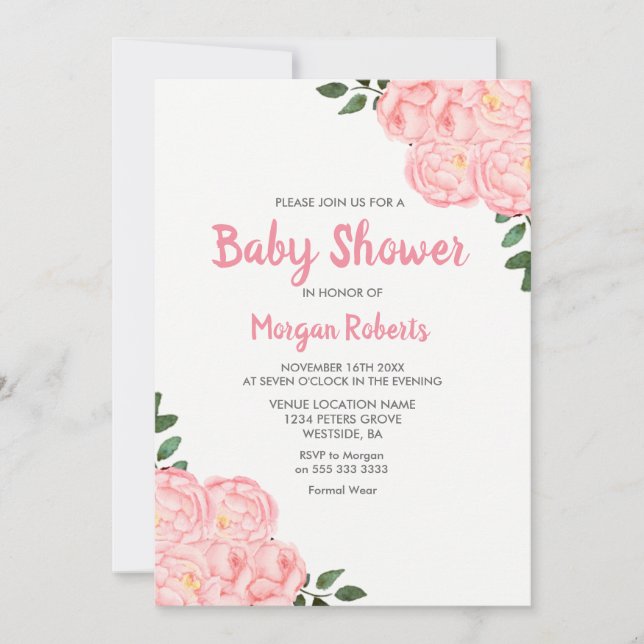 Cute Pink Rose Baby Shower Invitation (Front)