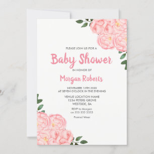 Cute Pink Rose Baby Shower Invitation