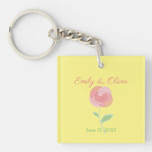 Cute pink rose design in a modern style key ring
