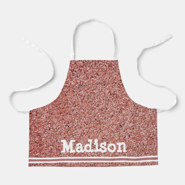 Cute Pink Rose Gold Glitter Girls Personalised Apron (Front)