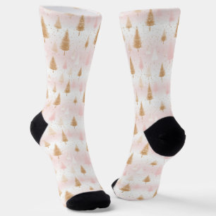 Cute Pink Rose Gold Trees Festive Pattern Socks