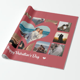 Cute Pink Rose Happy Valentine Photo Collage Love Wrapping Paper