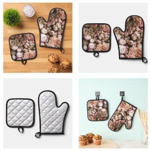 Cute Pink Roses Flowers Oven Mitt & Pot Holder Set