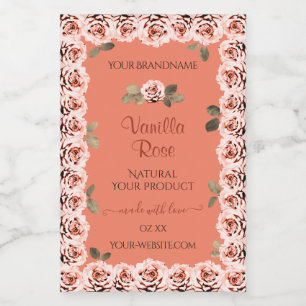Cute Pink Roses Product Labels Salmon Background
