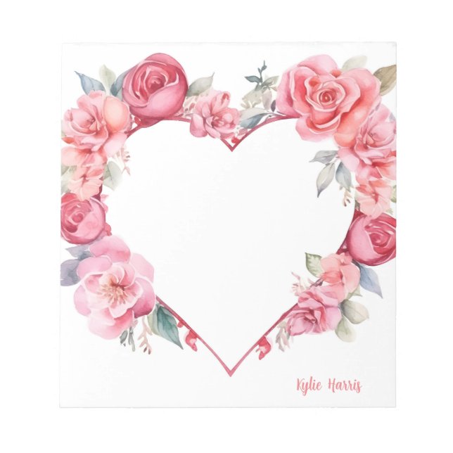 Cute Pink Roses Watercolor for Valentine's Day Notepad (Front)