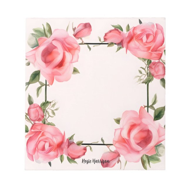 Cute Pink Roses Watercolor for Valentine's Day Notepad (Front)