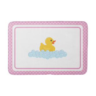 Cute Pink Rubber Duck & Bubbles Bath Mat