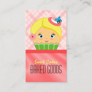 Cute Pink Salmon Blonde Cupcake Baker Bakery Business Card