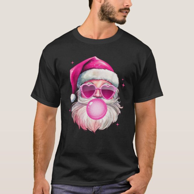 Cute Pink Santa Christmas Blowing Bubble Gum Xmas  T-Shirt (Front)