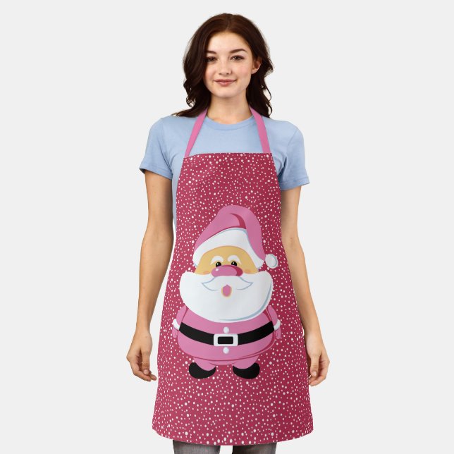 Cute pink Santa Claus and snowflakes Christmas  Apron (Worn)