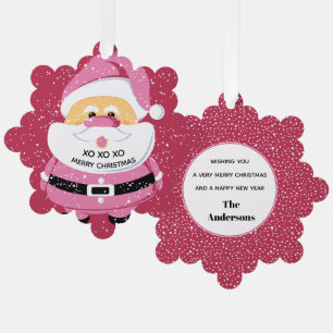 Cute pink Santa Claus Christmas custom holiday Tree Decoration Card