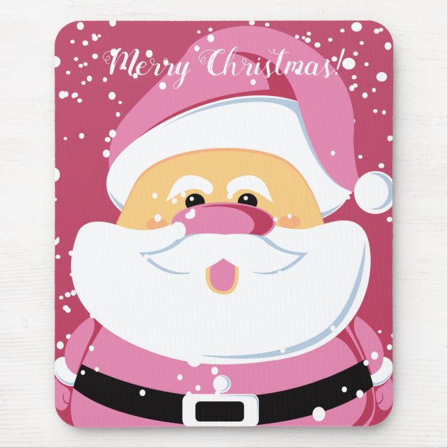 Cute pink Santa Claus Christmas holiday Mouse Mat (Front)