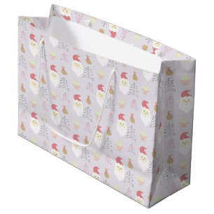 Cute Pink Santa Holiday Pattern Large Gift Bag
