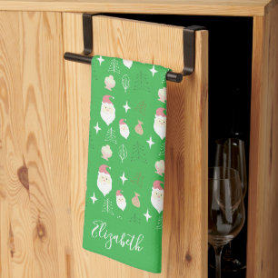 Cute Pink Santa Holiday Pattern Tea Towel