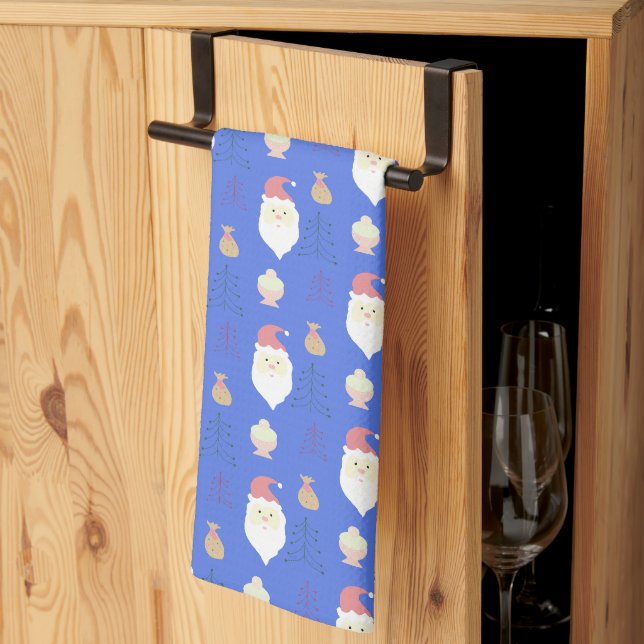 Cute Pink Santa Holiday Pattern Tea Towel (Thirds Fold)