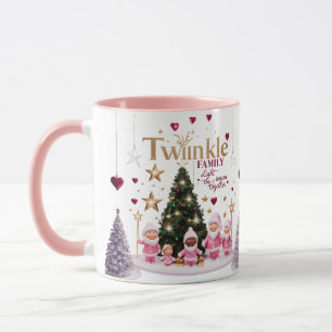 Cute Pink Santa Twinkle Family Personalized Combo Mug