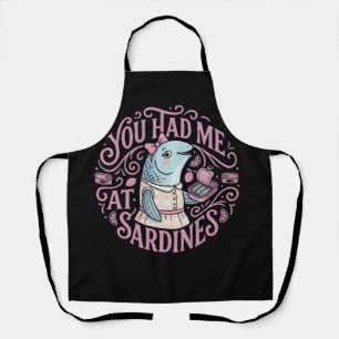 Cute Pink Sardines Cartoon Quote Apron