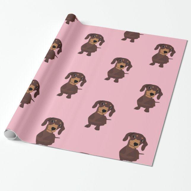 Cute Pink Sausage Dog Dachshund Wrapping Paper (Unrolled)