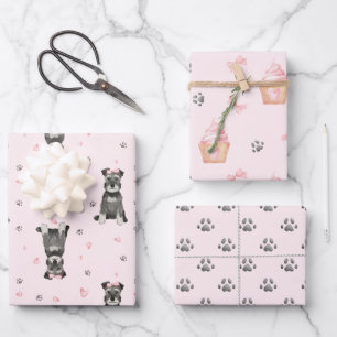 Cute Pink Schnauzer Wrapping Paper Sheet