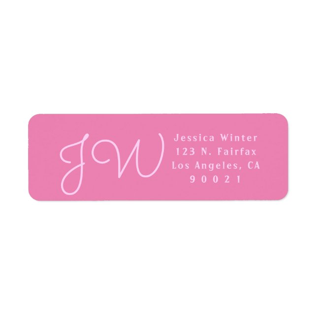 Cute Pink Script Monogrammed Return Address Labels (Front)