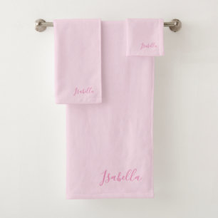 Cute Pink Script Name Bath Towel Set