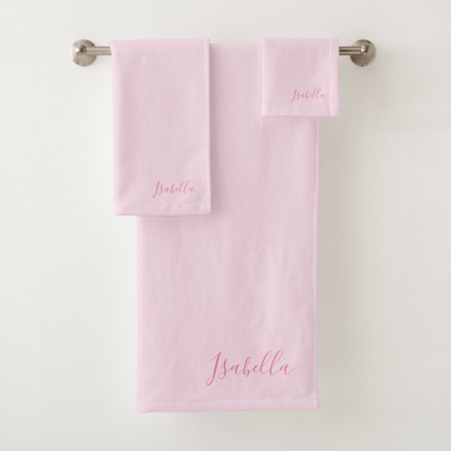 Cute Pink Script Name Bath Towel Set (Insitu)