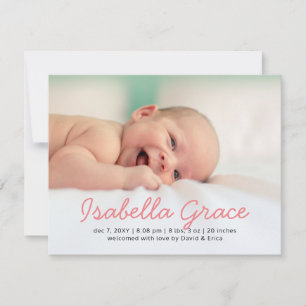 Cute Pink Script Photo Baby Announcement