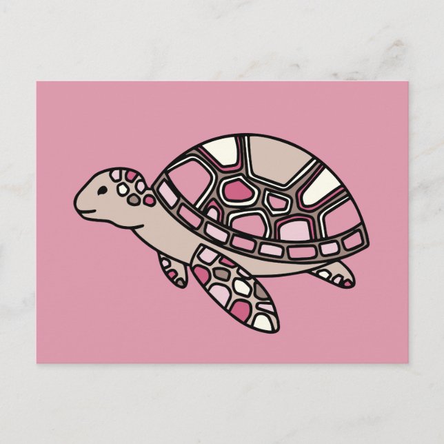 Cute pink sea turtle postcard (Front)