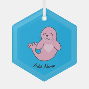 Cute pink seal  glass tree decoration