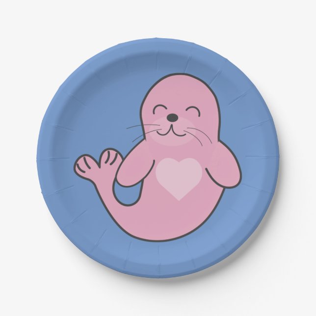 Cute pink seal paper plate (Front)