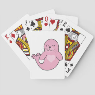 Cute pink seal playing cards