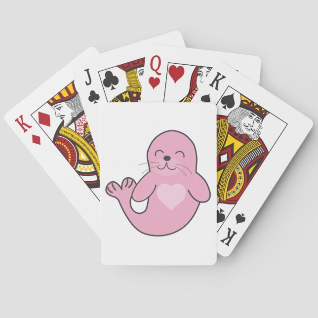 Cute pink seal playing cards (Back)