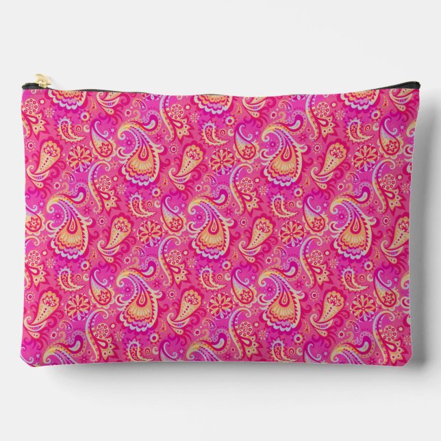 Cute pink seamless paisley look accessory pouch (Front)