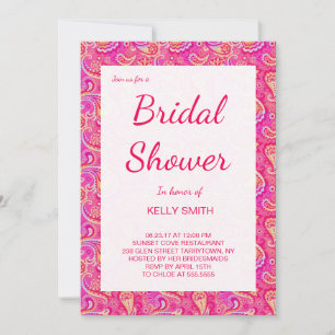 Cute pink seamless paisley look bridal shower invitation